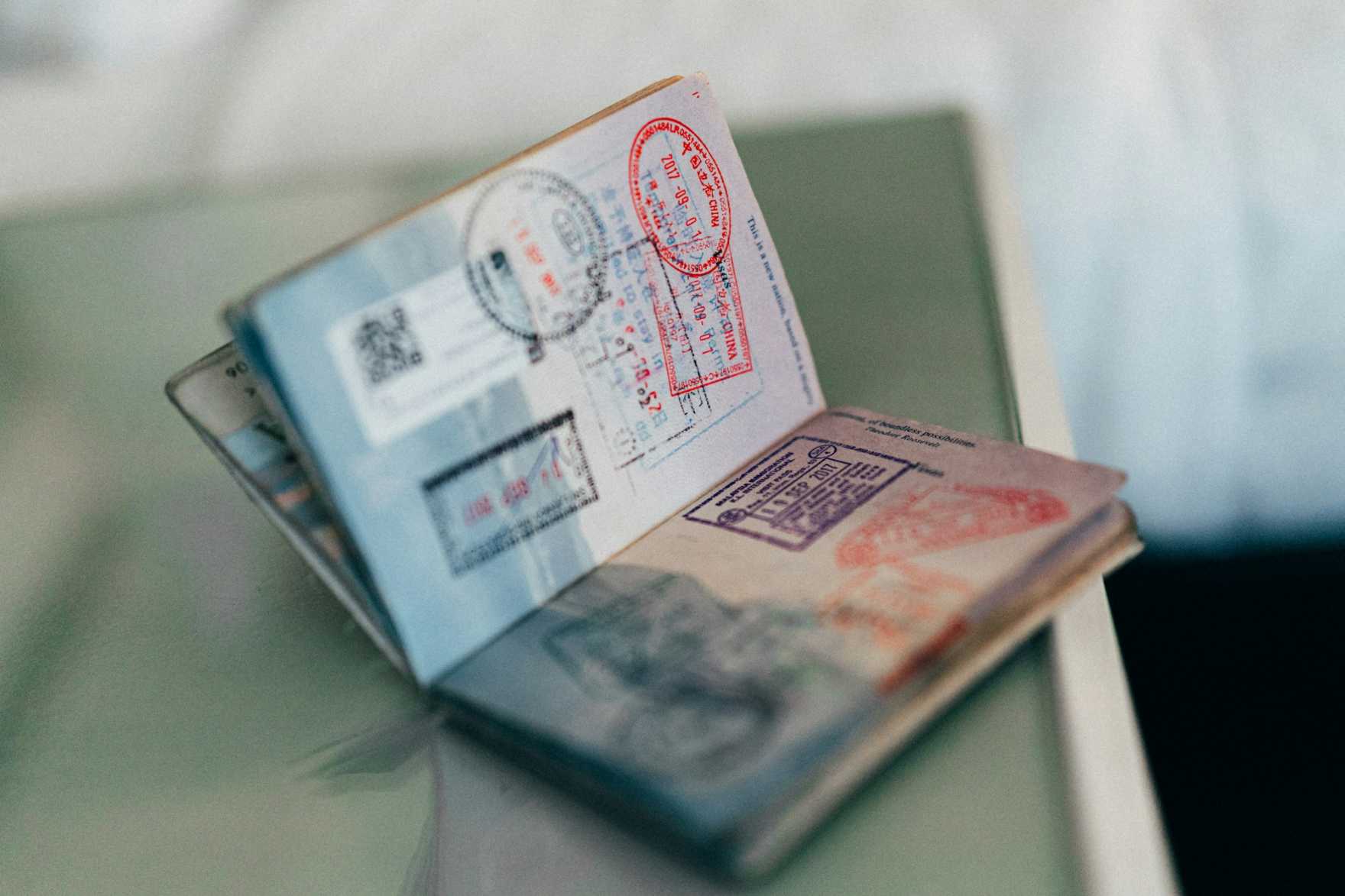 Immigration stamps in a passport