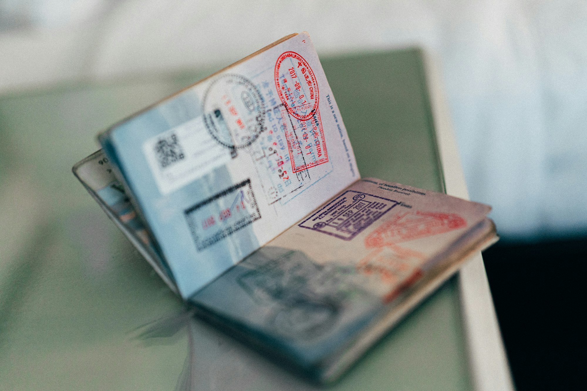 Immigration stamps in a passport